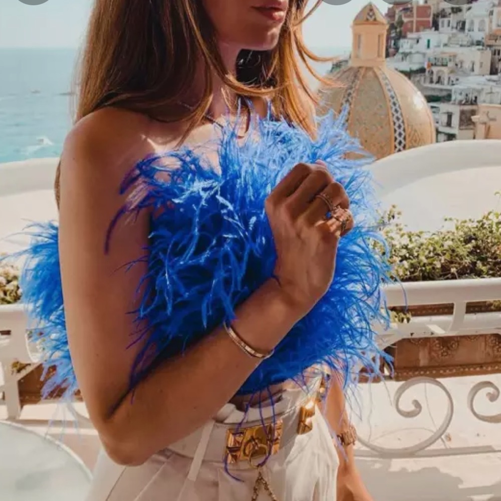 🎉FLASH SALE New Custom Ostrich Feather Crop Top - Picture 1 of 9